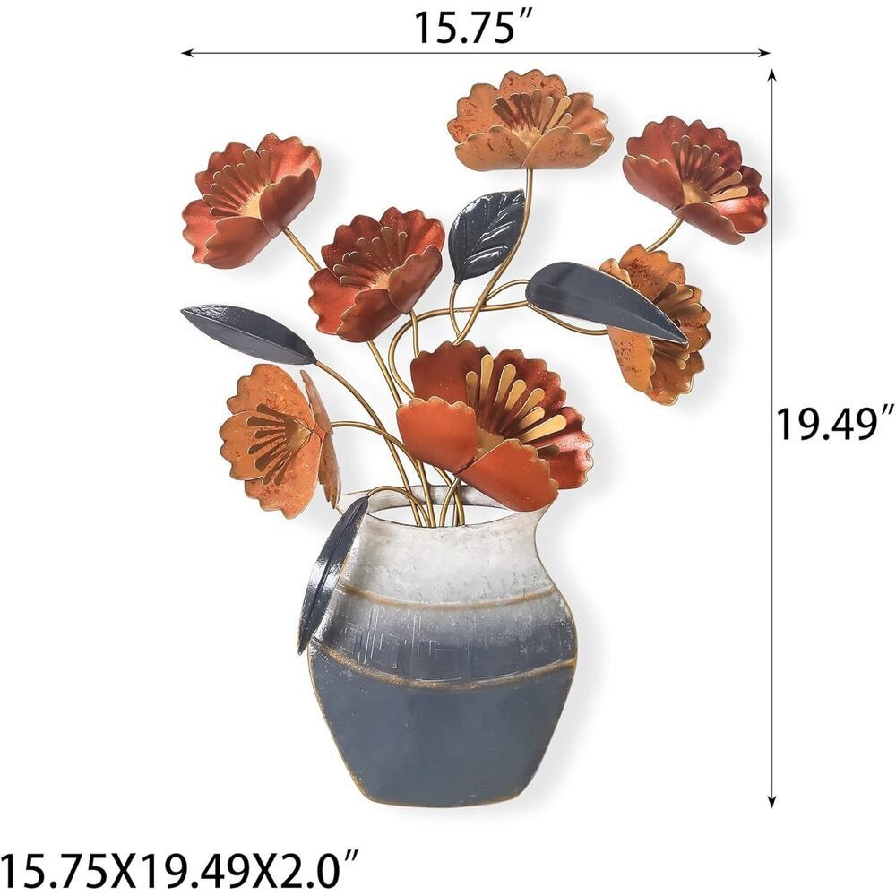 HOMEBEEZ Metal Flower Metal Wall Decor 15.75" x 19.49" Retro-Orange New - Picture 2 of 7